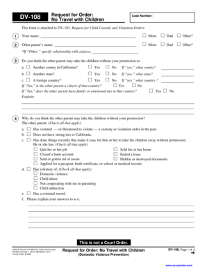 Custody papers online - This form is attached to DV105, Request for Child Custody and Visitation Orders