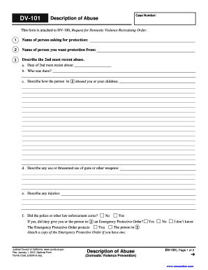 California DV-101 Form - Description of Abuse