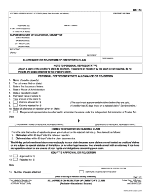 Allowance or Rejection of Creditor's Claim