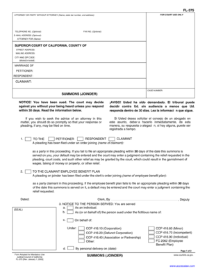 California Summons Joinder Form