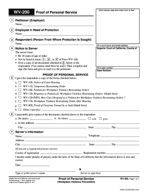 California Proof of Personal Service Form WV-200