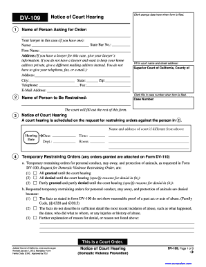 California DV-109 Notice of Court Hearing