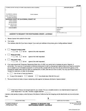 Answer to Request for Restraining Order - Juvenile