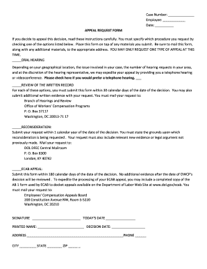 Workers' Compensation Appeal Request Form