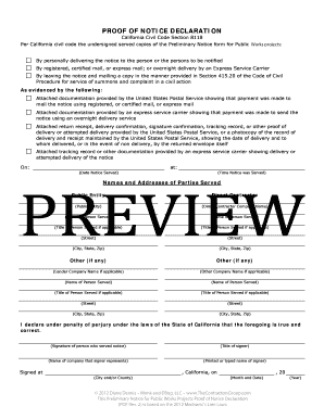 California Proof of Notice Declaration
