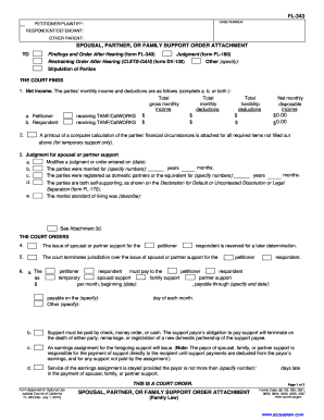California Spousal Partner or Family Support Order Attachment
