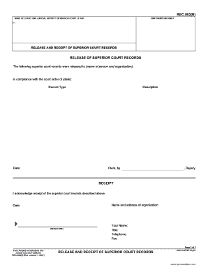 Release and Receipt of Superior Court Records