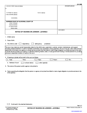 Notice of Hearing on Joinder - Juvenile