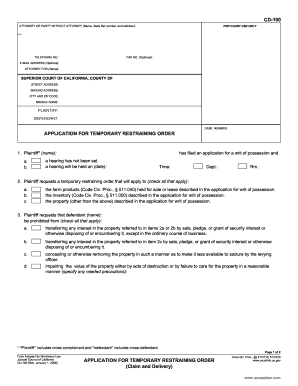 California Temporary Restraining Order Application