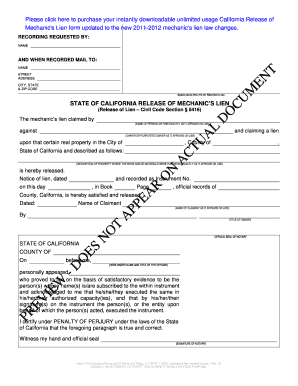 California Mechanic's Lien Release Form