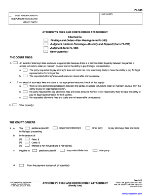 California Attorney's Fees and Costs Order Attachment