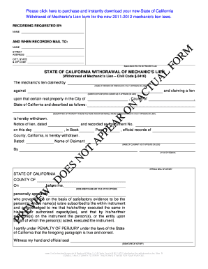 California Withdrawal of Mechanic's Lien