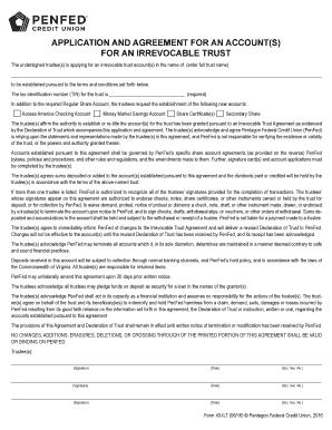 Irrevocable Trust Account Application and Agreement