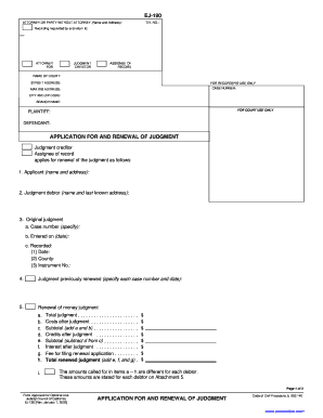 California Application for and Renewal of Judgment
