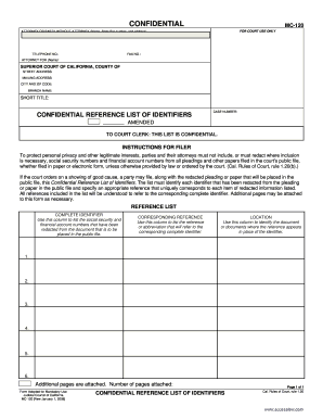 Confidential Reference List of Identifiers