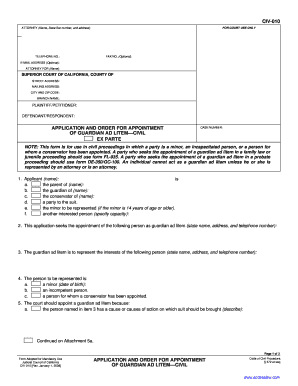 Application and Order for Appointment of Guardian Ad Litem