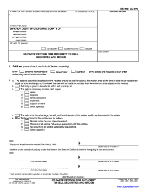 Ex Parte Petition for Authority to Sell Securities and Order