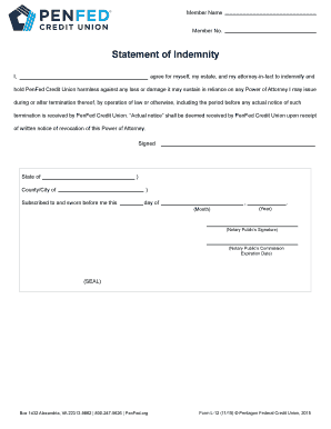 Statement of Indemnity for Power of Attorney