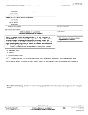 California Memorandum of Garnishee