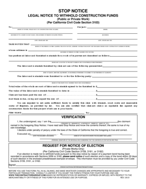 California Stop Notice for Construction Funds