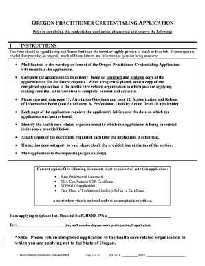 Oregon Practitioner Credentialing Application