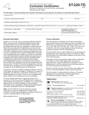 New York State Contractor Certification Form ST-220-TD