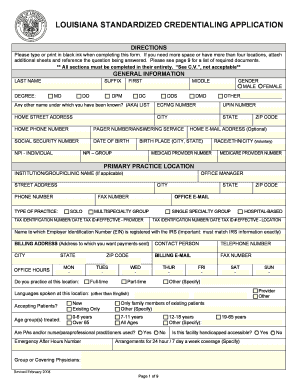 Louisiana Standardized Credentialing Application