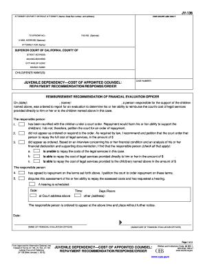 California Juvenile Dependency Cost of Appointed Counsel Repayment Form