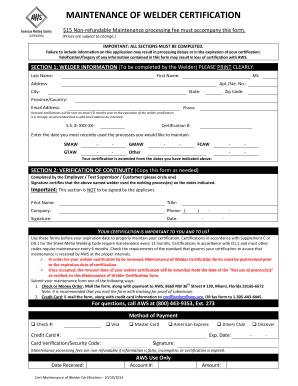 Maintenance of Welder Certification Form
