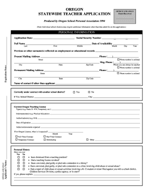 Oregon Statewide Teacher Application