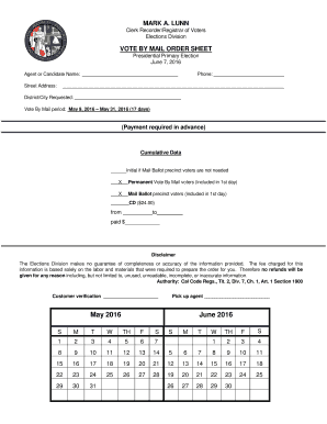 Vote By Mail Order Sheet