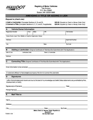 Massachusetts Amending a Title or Adding a Lien