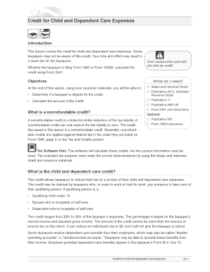 IRS Form 2441 Child and Dependent Care Expenses