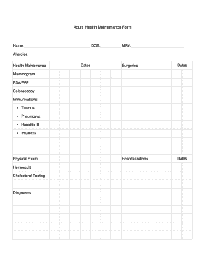 Adult Health Maintenance Form