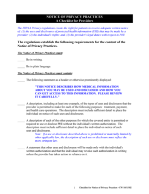 HIPAA Notice of Privacy Practices Checklist