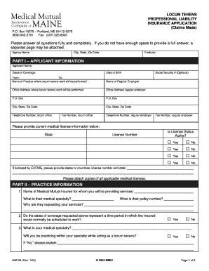 Locum Tenens Professional Liability Insurance Application