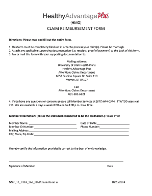 Healthy Advantage Plus HMO Claim Reimbursement Form