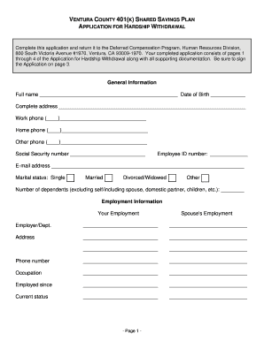 Ventura County 401(k) Hardship Withdrawal Application