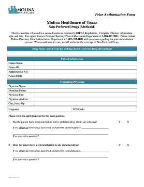 Molina Healthcare Texas Non-Preferred Drugs Prior Authorization Form