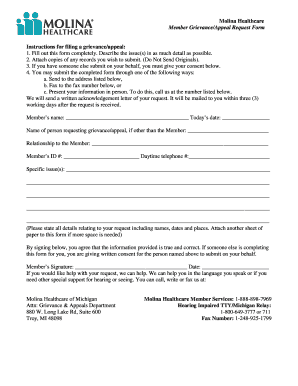 Molina Healthcare Grievance Appeal Form