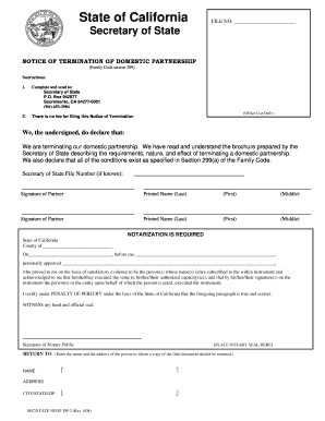 California Domestic Partnership Termination Notice
