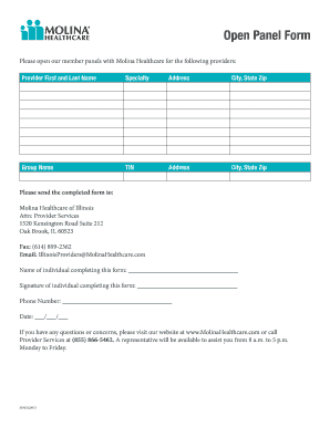 Molina Healthcare Provider Panel Open Form