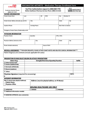 Rheumatoid Arthritis Medication Therapy Enrollment Form