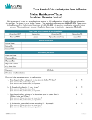 Texas Standard Prior Authorization Form Addendum