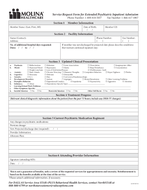 Service Request Form for Extended Psychiatric Inpatient Admission