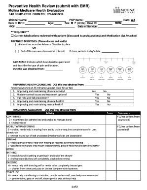 Molina Medicare Preventive Health Review Form