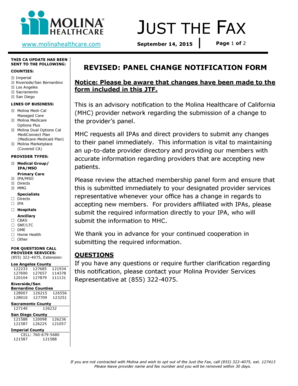Panel Change Notification Form