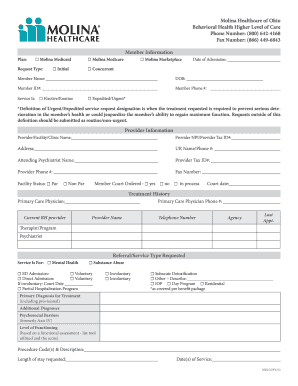 Molina Behavioral Health Higher Level of Care Form