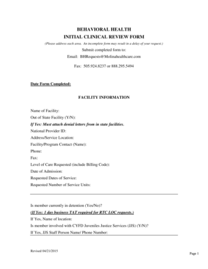 Behavioral Health Initial Clinical Review Form