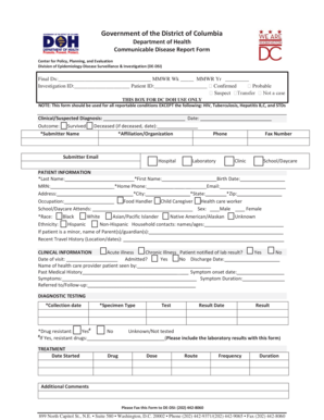 District of Columbia Communicable Disease Report Form